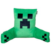 Grünes, plüschiges Minecraft-Creeper-Sitzkissen mit Rückenlehne und zwei Armlehnen, Frontansicht auf weißem Hintergrund