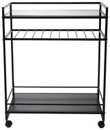 Moderner schwarzer Servierwagen mit zwei Ablagen und Rollen, Frontalansicht