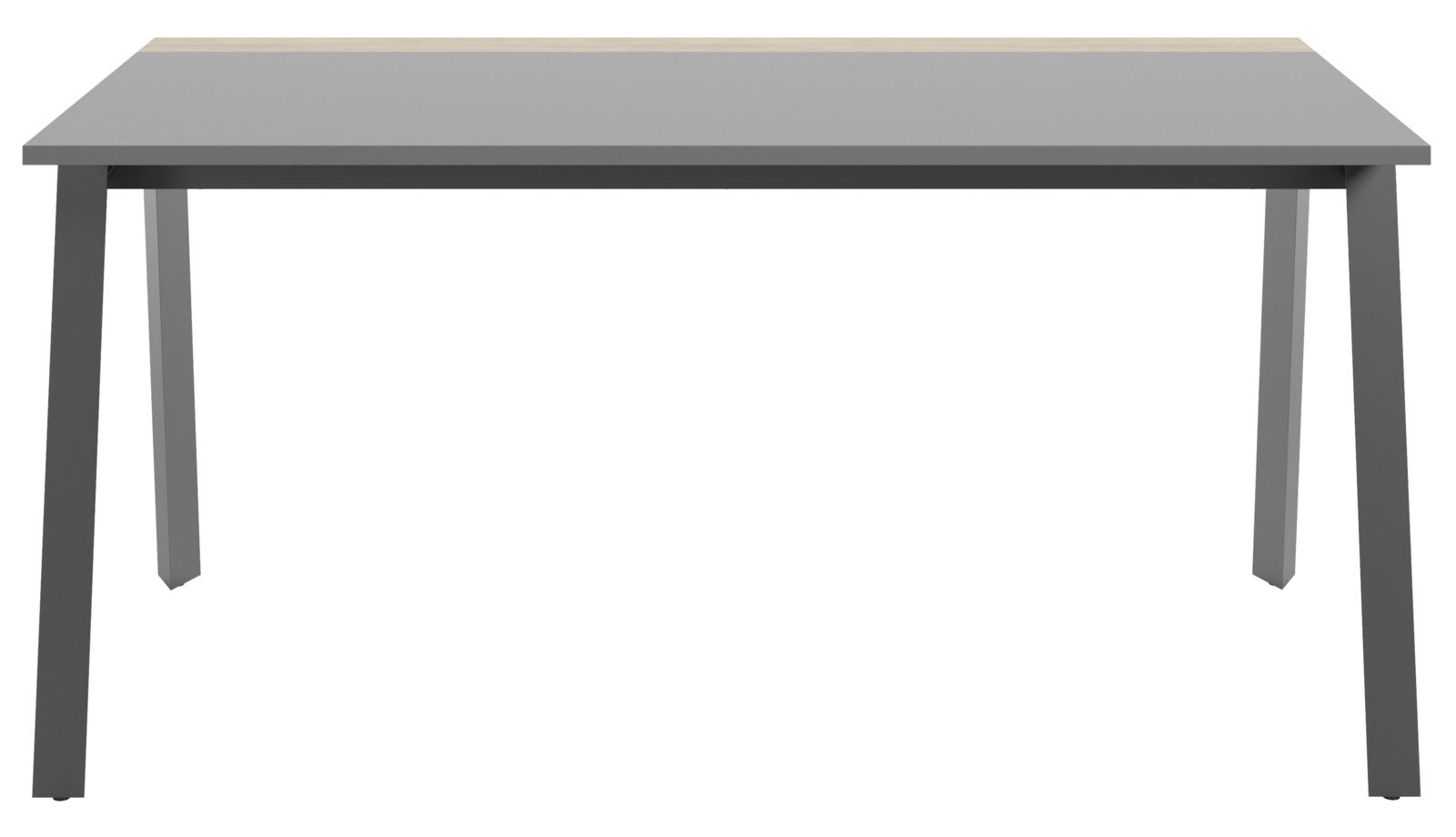 Moderner Schreibtisch in Grau mit Holzdetails, Frontalansicht