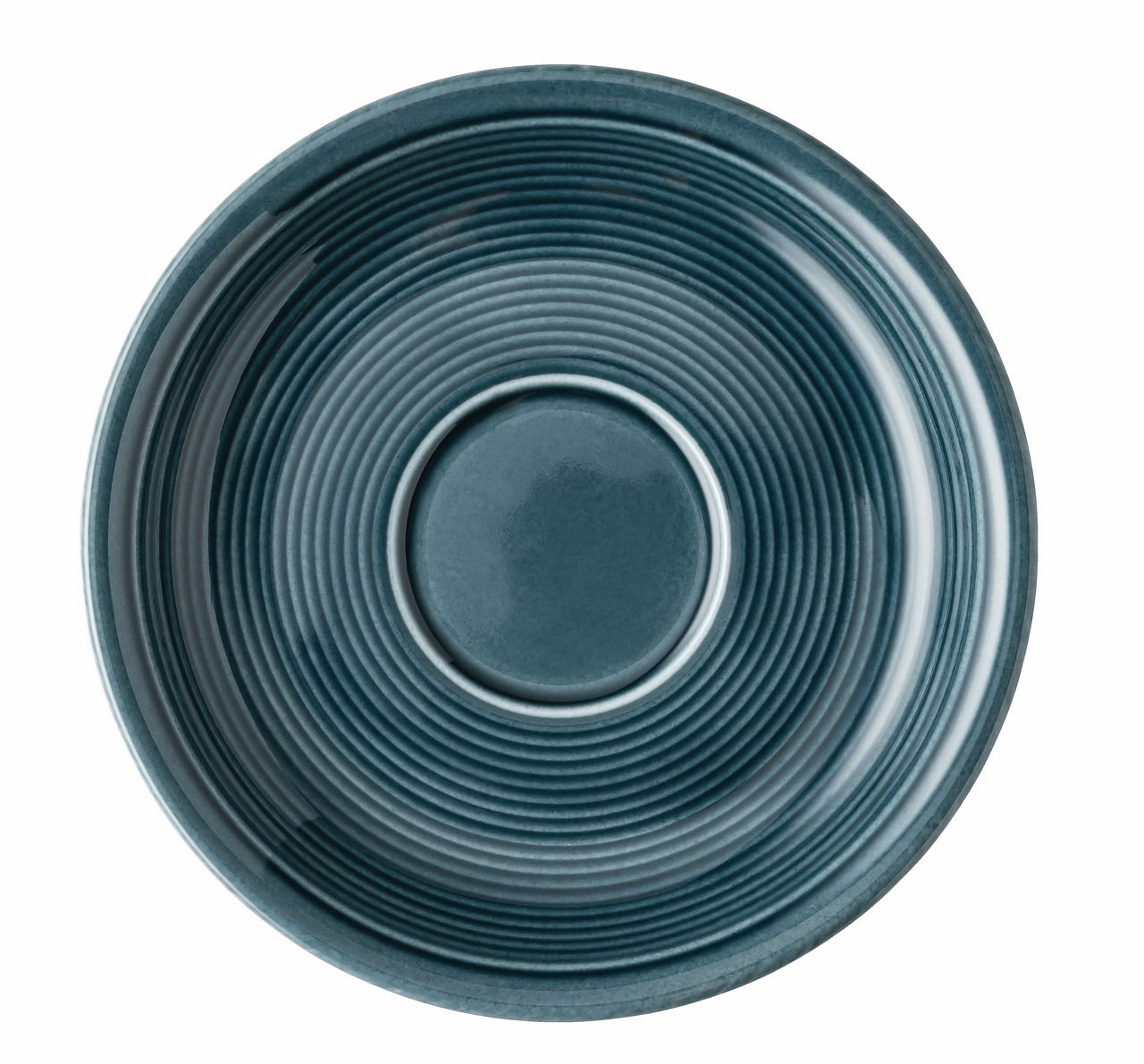 Thomas Kaffee-Untertasse Trend Colour Kaffee-Untertasse Night Blue in Draufsicht mit konzentrischen Kreisen und tiefblauer Farbe.