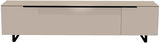 Frontansicht eines modernen, beigen XL TV-Lowboards mit schwarzen Beinen und minimalistischen Linien.