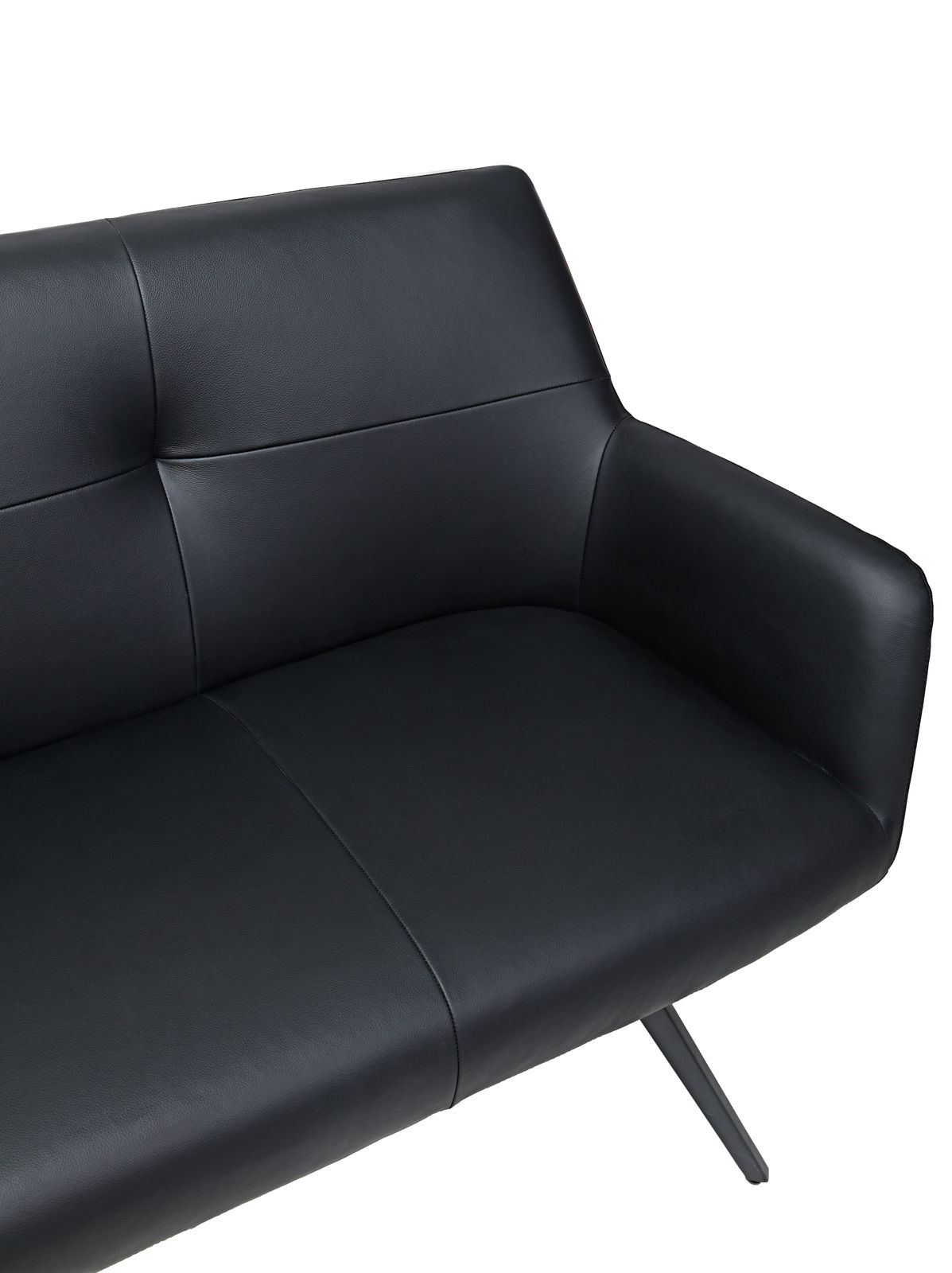 Novel Bank MEDUSA Schwarze Ledercouch mit modernem Design, seitliche Perspektive