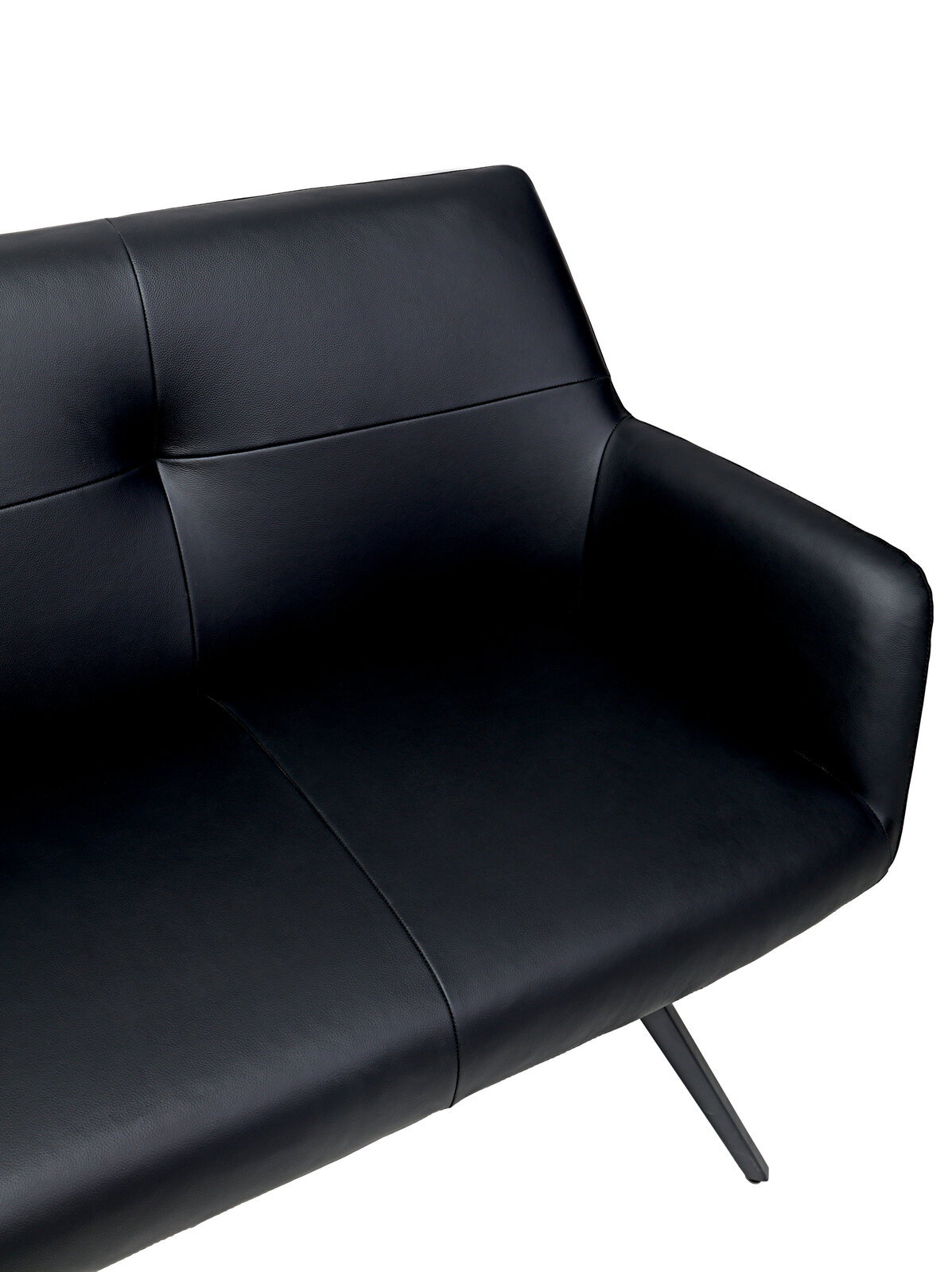 Novel Bank MEDUSA Schwarze Ledercouch mit modernem Design, seitliche Perspektive