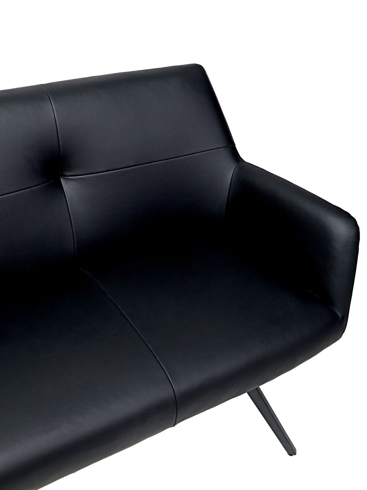 Novel Bank MEDUSA Schwarze Ledercouch mit modernem Design, seitliche Perspektive