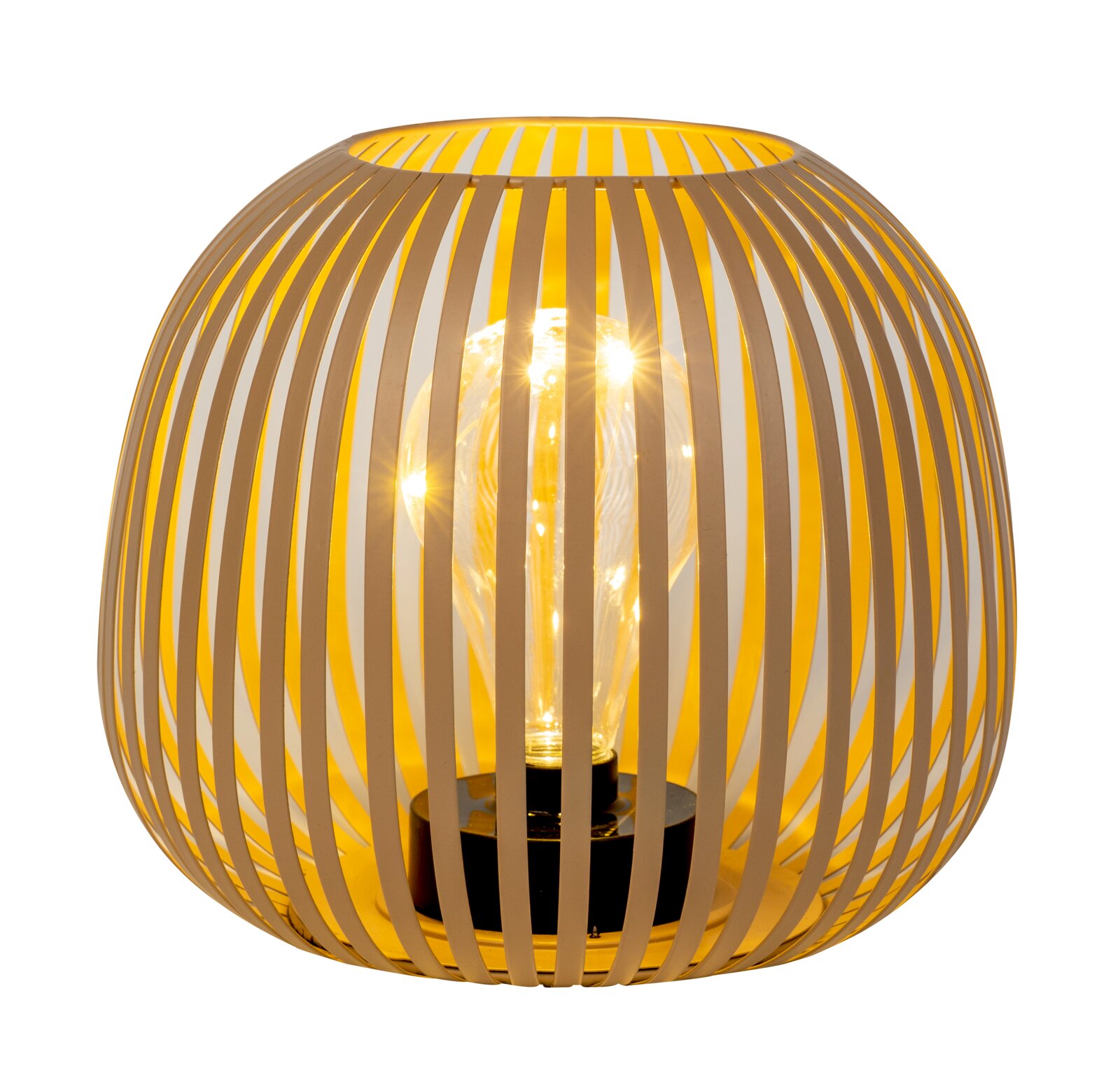 Moderne Solarleuchte mit dekorativem, gestreiftem Design, seitliche Perspektive