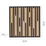 Wand- und Deckenleuchte Q-AKUS in quadratischer Form mit Holzlamellen und integrierter Beleuchtung, Frontalansicht