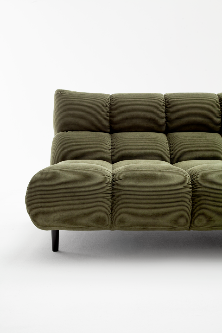 Grüne Eckgarnitur aus Samtstoff, seitliche Perspektive