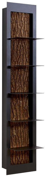 Regalelement mit Baumrindenrückwand, seitliche Perspektive