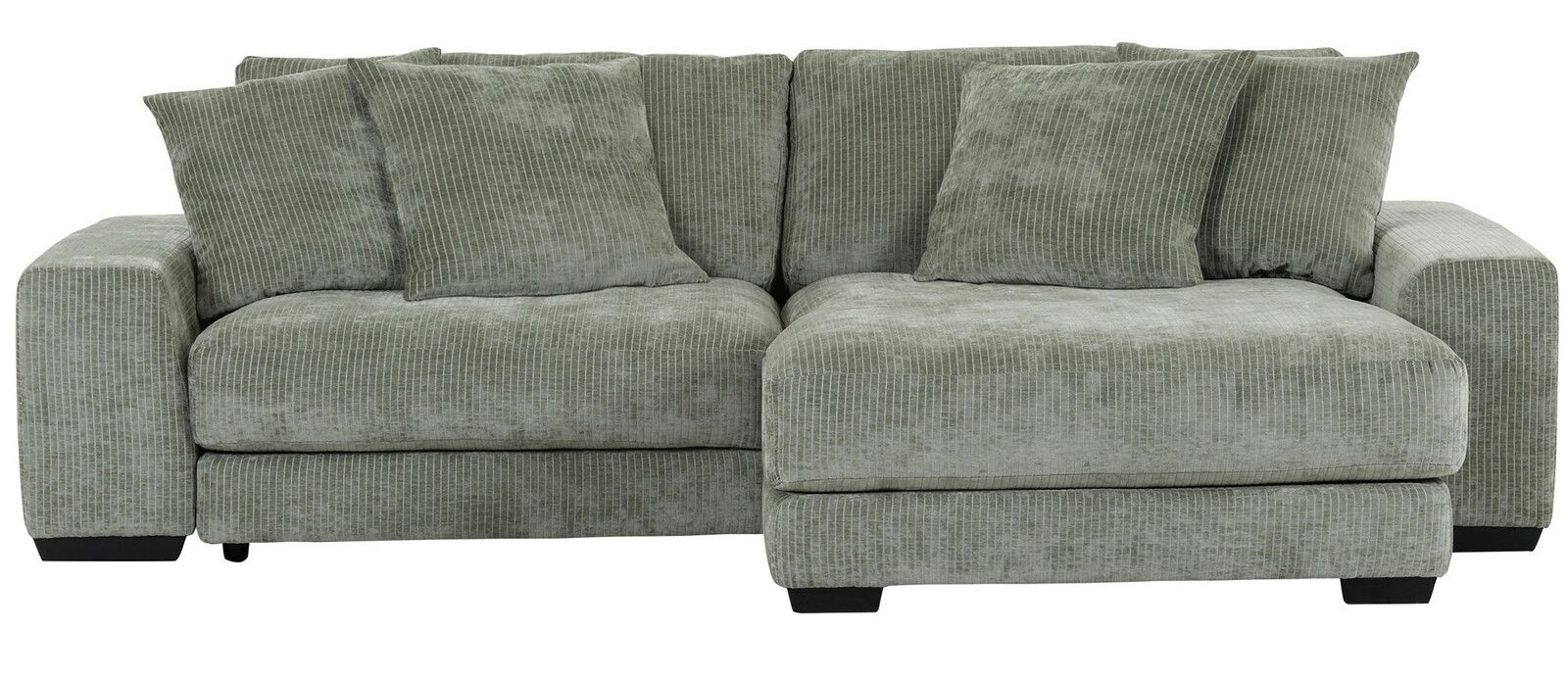 Graues Ecksofa mit mehreren Kissen, Vorderansicht