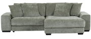 Graues Ecksofa mit mehreren Kissen, Vorderansicht