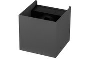 Moderne LED-Wandleuchte in anthrazitfarbener, kubischer Form, seitliche Perspektive