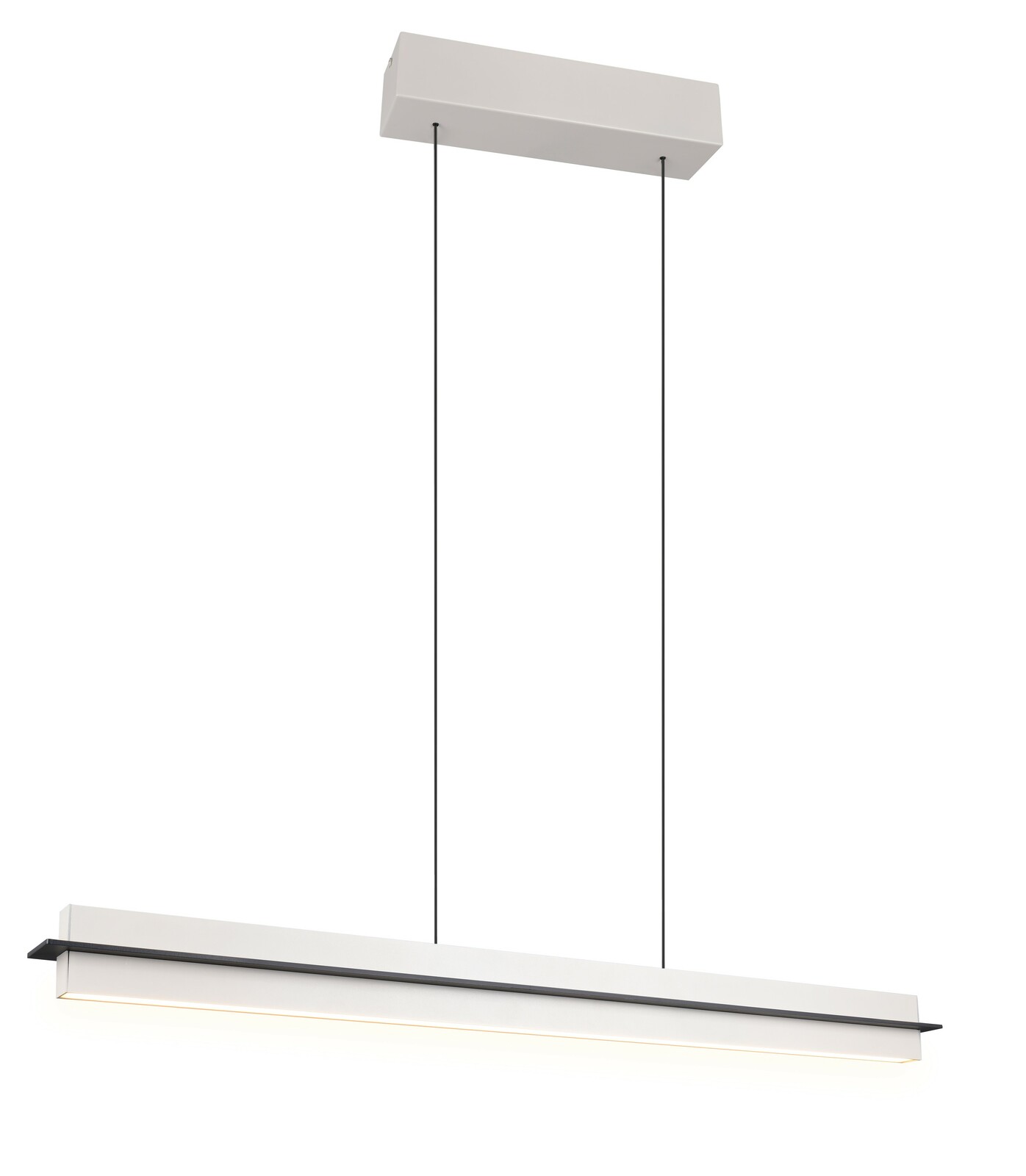 Moderne LED-Hängeleuchte in rechteckiger Form, seitliche Perspektive