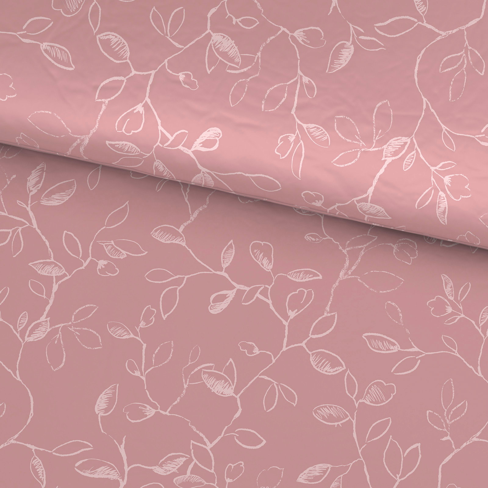 Rosa Bettwäsche mit weißem Blumenmuster, Draufsicht