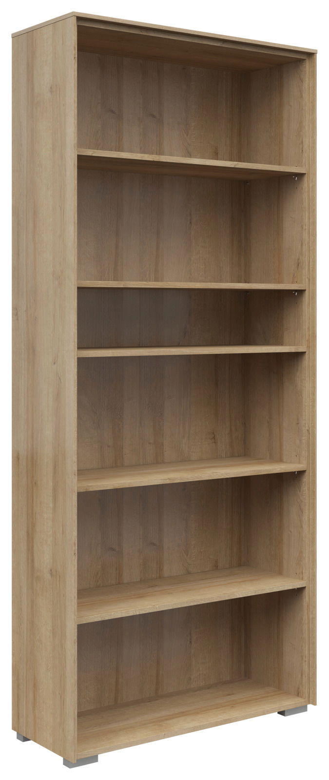 Holz-Aktenregal mit fünf offenen Fächern, seitliche Perspektive