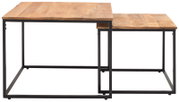 Zweier-Set eckiger Beistelltische aus Holz mit Metallrahmen, seitliche Perspektive