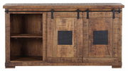 Rustikales Sideboard aus Holz mit Schiebetüren und Metallakzenten, Frontalansicht