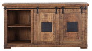 Rustikales Sideboard aus Holz mit Schiebetüren und Metallakzenten, Frontalansicht