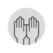 Symbolbild von zwei erhobenen Händen in einer grauen Kreisfläche, Frontalansicht