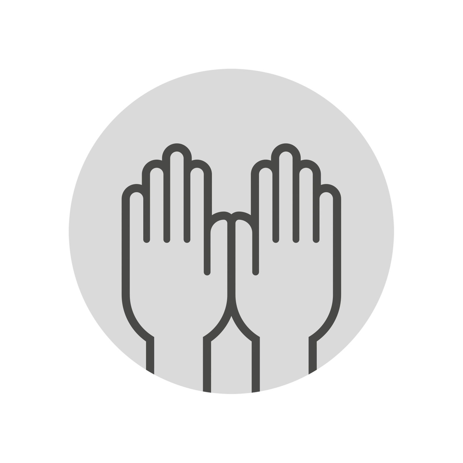 Symbolbild von zwei erhobenen Händen in einer grauen Kreisfläche, Frontalansicht