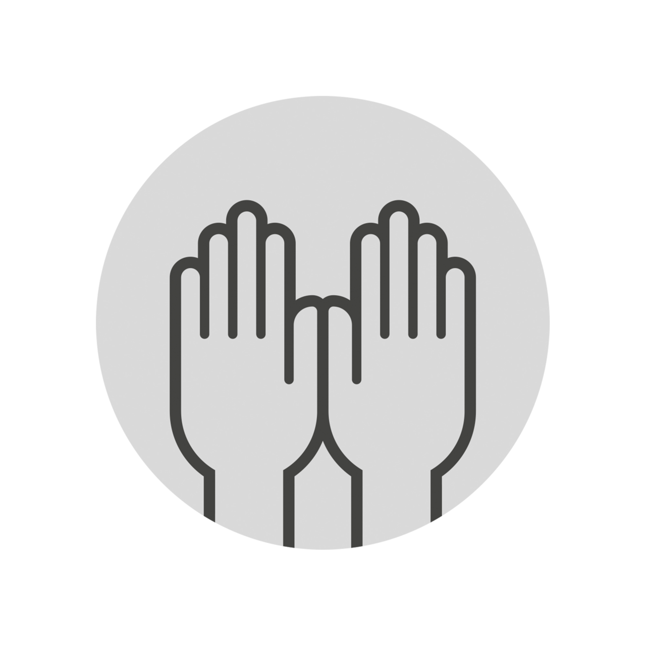 Symbolbild von zwei erhobenen Händen in einer grauen Kreisfläche, Frontalansicht