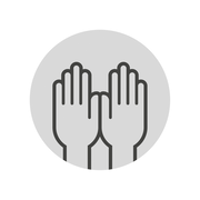 Symbolbild von zwei erhobenen Händen in einer grauen Kreisfläche, Frontalansicht