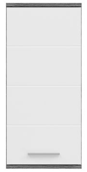 Moderner weißer Hängeschrank mit grauen Akzenten, Frontalansicht