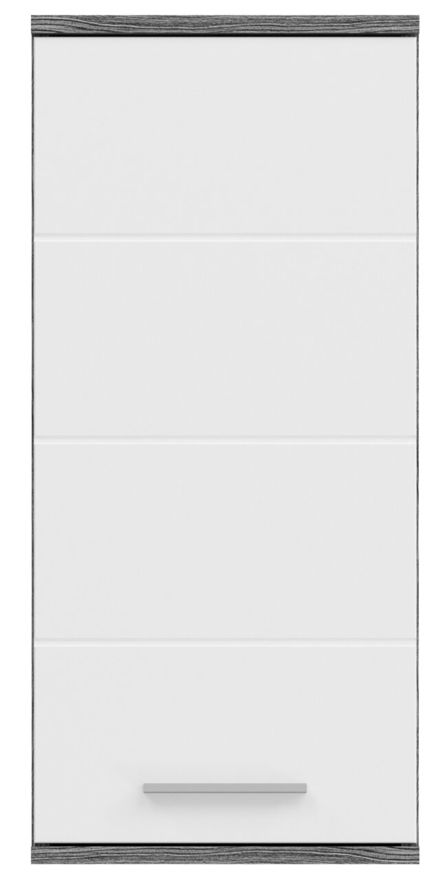 Moderner weißer Hängeschrank mit grauen Akzenten, Frontalansicht
