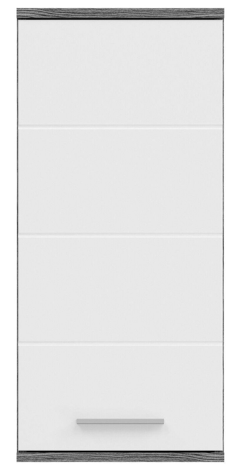 Moderner weißer Hängeschrank mit grauen Akzenten, Frontalansicht