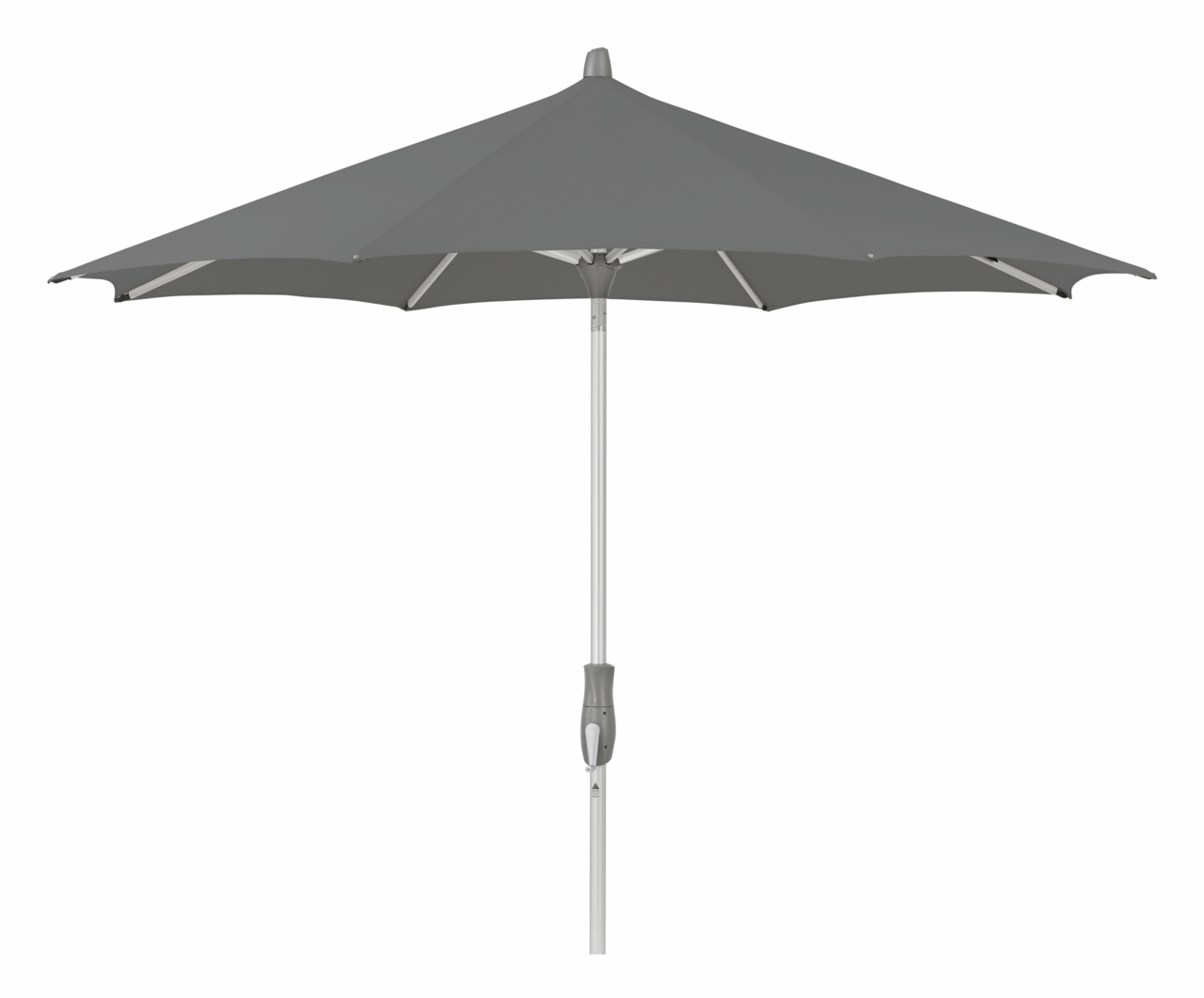 Glatz Sonnenschirm ALU-TWIST Grauer Sonnenschirm in Seitenansicht mit stabilem Metallgestell