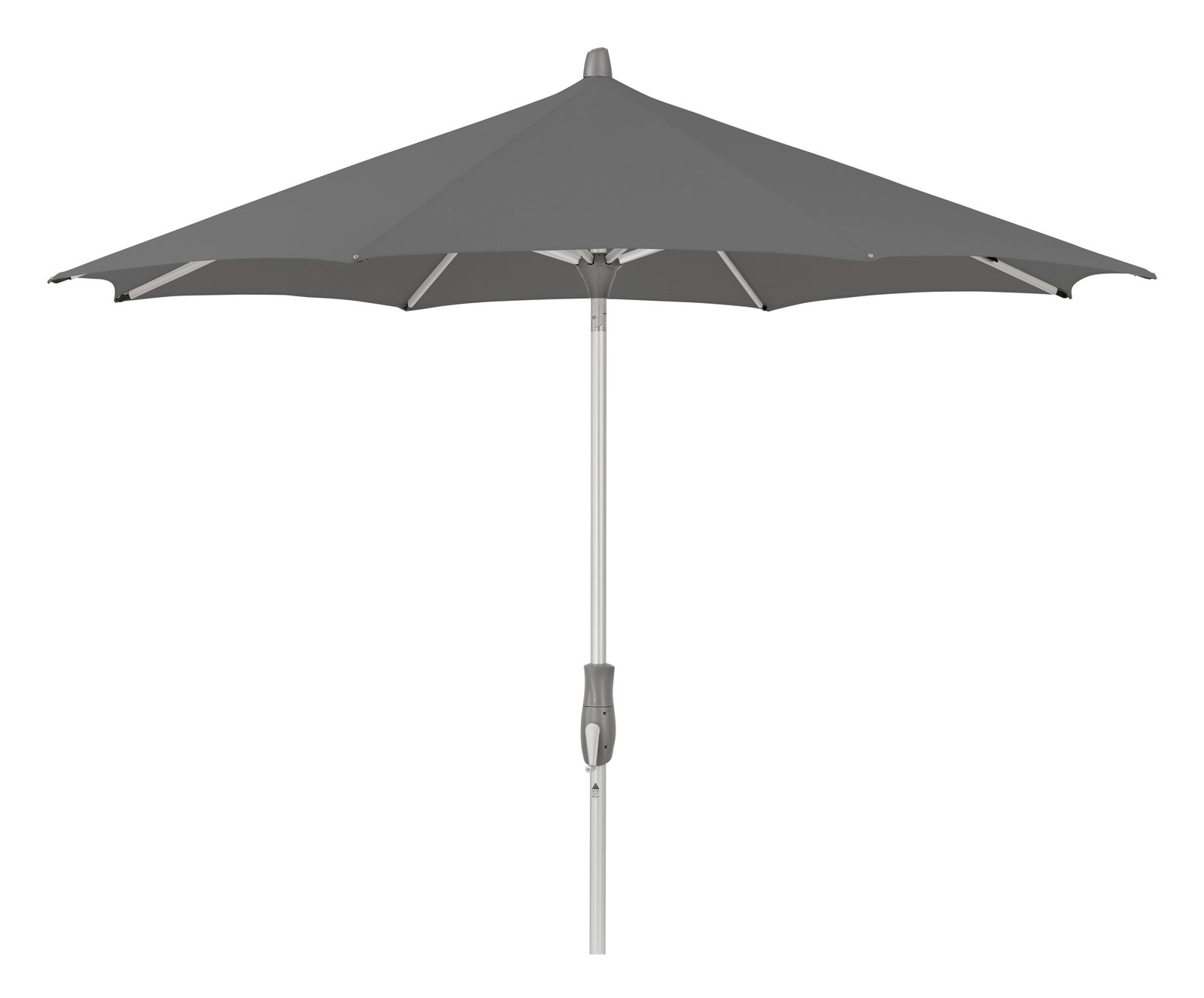 Glatz Sonnenschirm ALU-TWIST Grauer Sonnenschirm in Seitenansicht mit stabilem Metallgestell