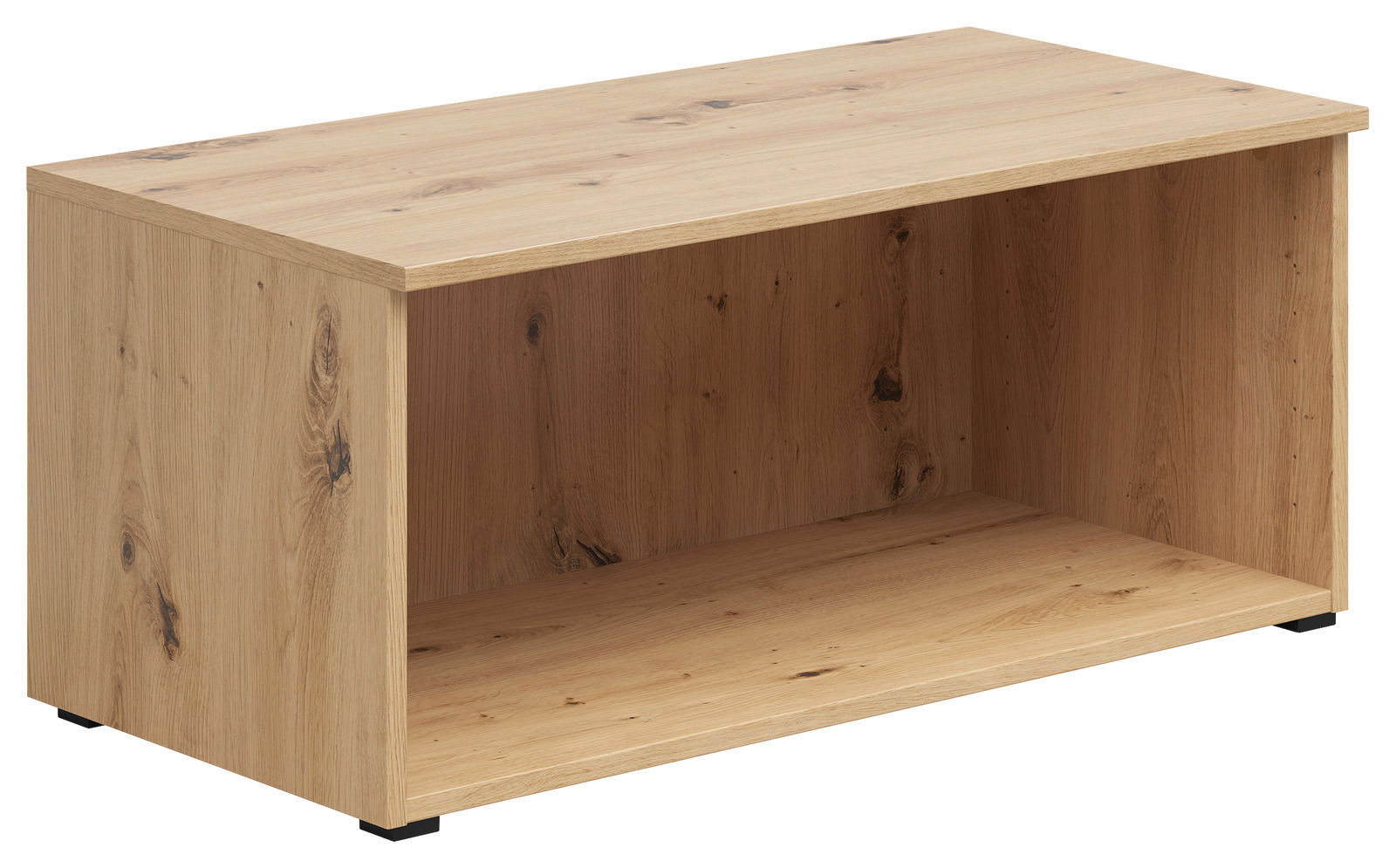 Regalaufsatz aus Holz in Eichenoptik, perspektivisch von vorne links fotografiert