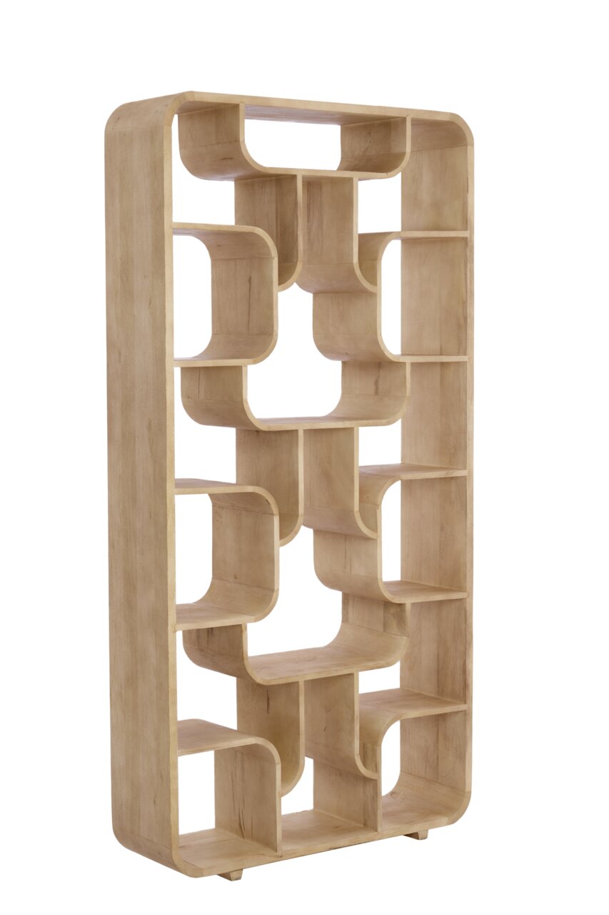 Light&Living Standregal LABARE Modernes Standregal aus hellem Holz mit asymmetrischen Fächern, seitliche Perspektive