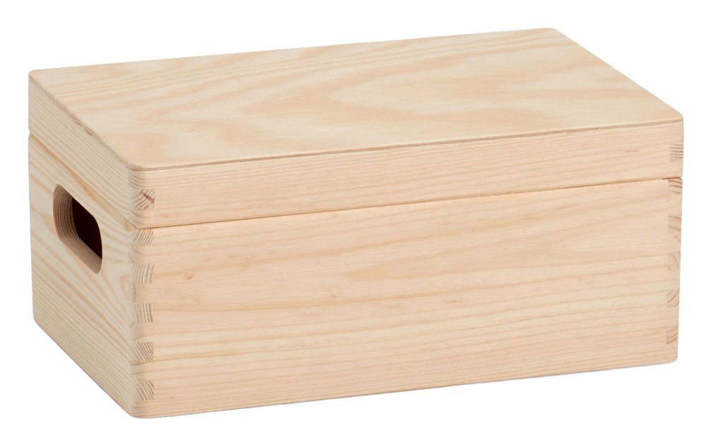 Zeller Present Allzweckkisten-Set m. Deckel Holz-Allzweckkiste mit Deckel, seitliche Perspektive, natürliche Holzmaserung, rechteckige Form mit Grifföffnung.