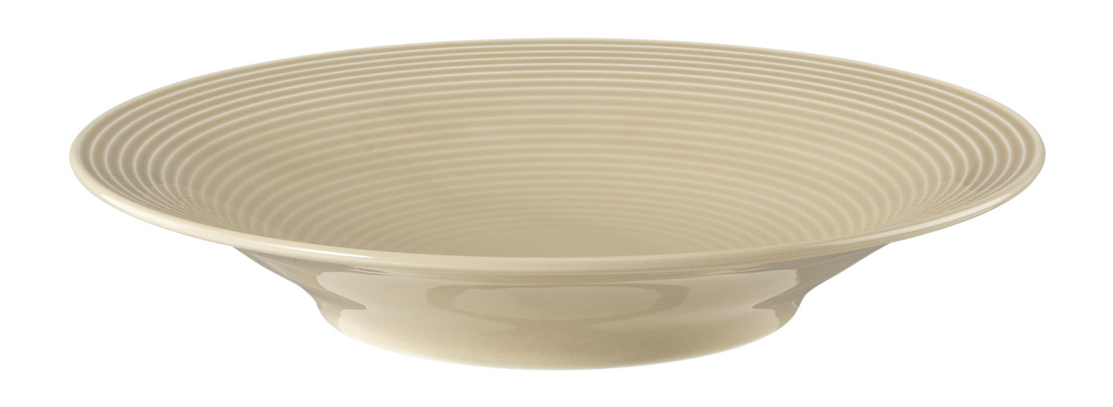 Suppenteller 22,5cm in sandbeige mit geriffeltem Design, seitliche Perspektive