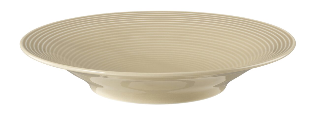 Soepbord van 22,5 cm in zandbeige met geribbeld patroon, zijaanzicht