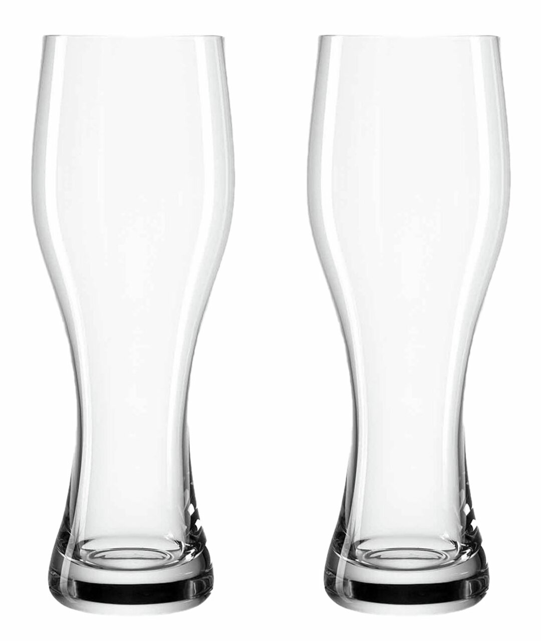Zwei Weizenbiergläser, 500ml, aus klarem Glas, frontal abgebildet.