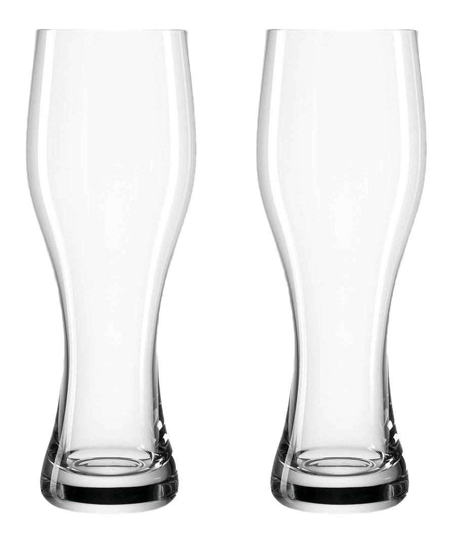 Zwei Weizenbiergläser, 500ml, aus klarem Glas, frontal abgebildet.