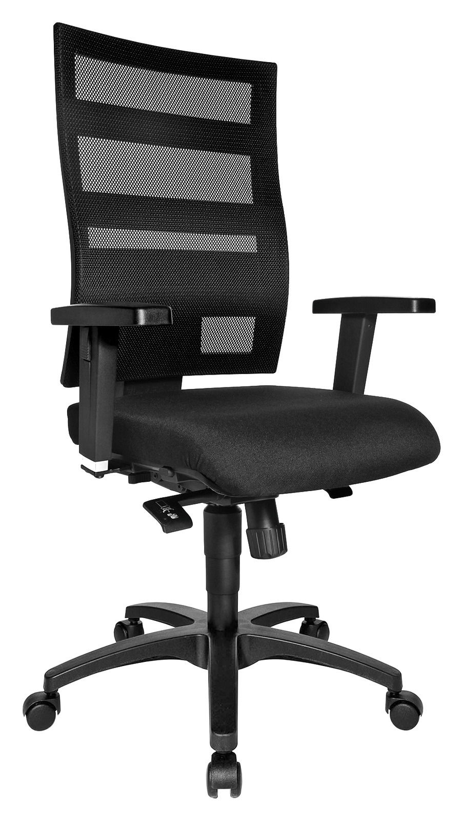 Topstar Drehstuhl X-PANDER PLUS Schwarzer Drehstuhl mit Netzrückenlehne und Armlehnen, seitliche Perspektive