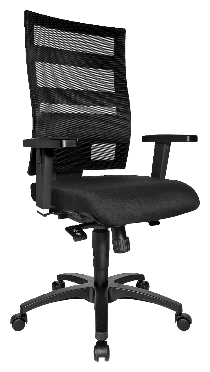 Topstar Drehstuhl X-PANDER PLUS Schwarzer Drehstuhl mit Netzrückenlehne und Armlehnen, seitliche Perspektive