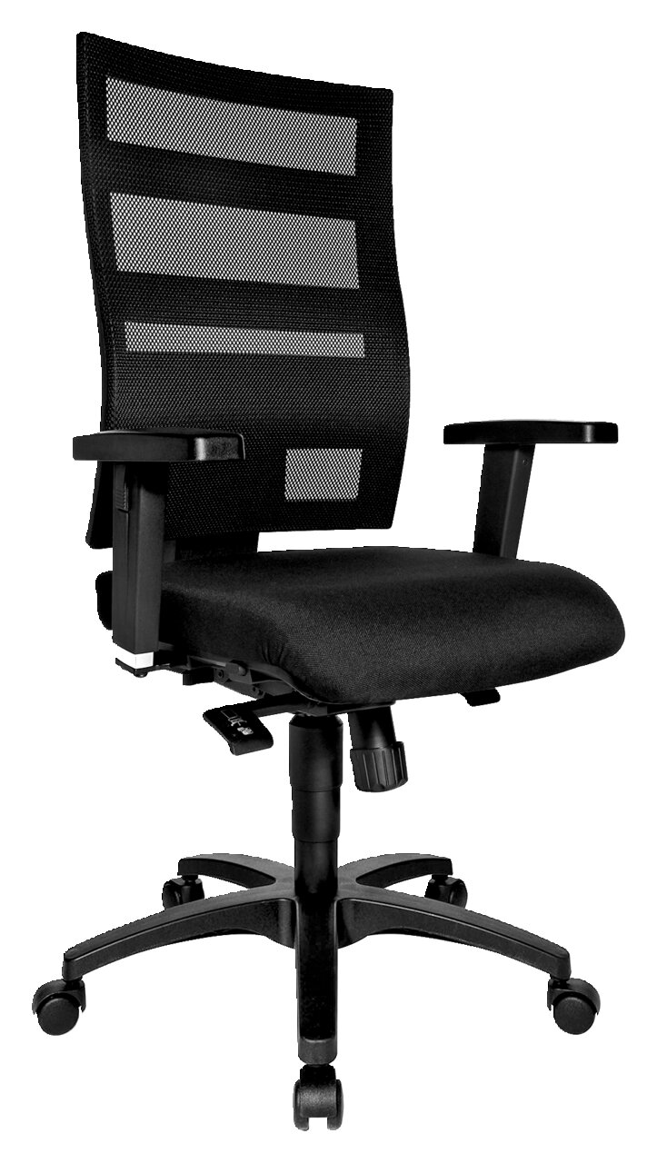 Topstar Drehstuhl X-PANDER PLUS Schwarzer Drehstuhl mit Netzrückenlehne und Armlehnen, seitliche Perspektive