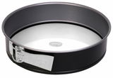 Runde Springform aus Metall mit Glasboden, seitliche Perspektive