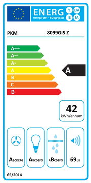 EU-Energielabel für PKM 8099GIS Z, Energieeffizienzklasse A, 42 kWh/Jahr, Geräuschpegel 69 dB, frontale Ansicht