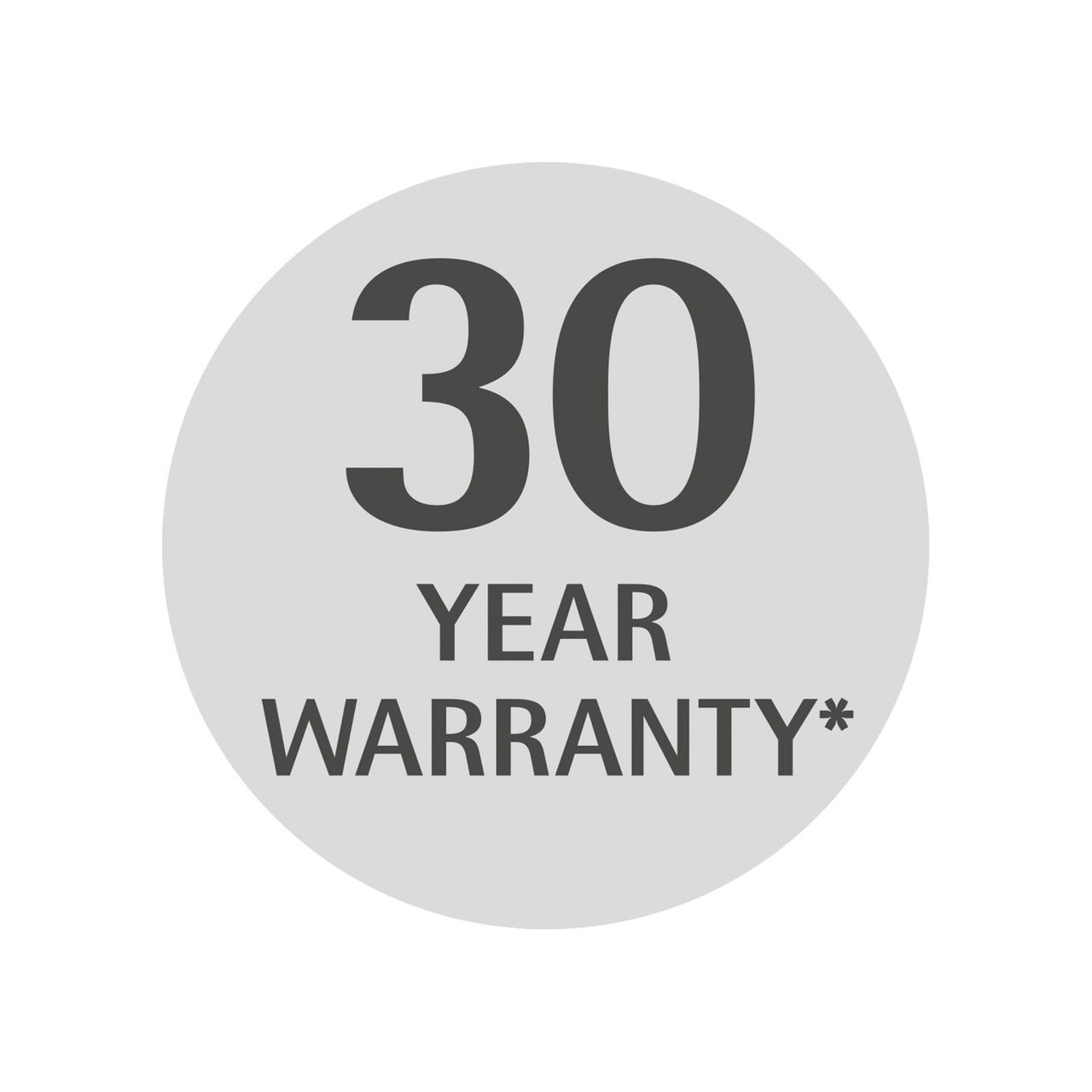 Rundes Symbol mit der Aufschrift '30 Year Warranty*', Vorderansicht