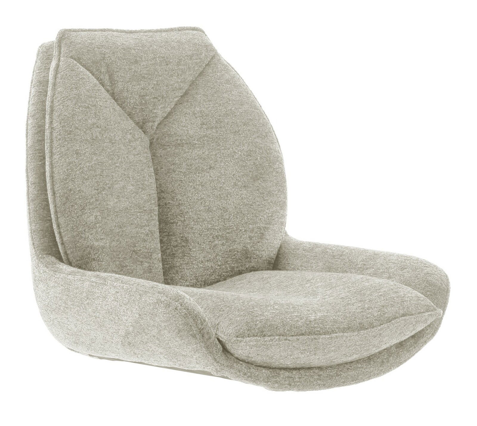 Bequemer, moderner Stuhl mit weicher Polsterung in hellgrauer Farbe, seitliche Perspektive