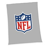 Graue NFL Wellsoft-Flauschdecke mit großem NFL-Logo in der Mitte, von oben betrachtet.