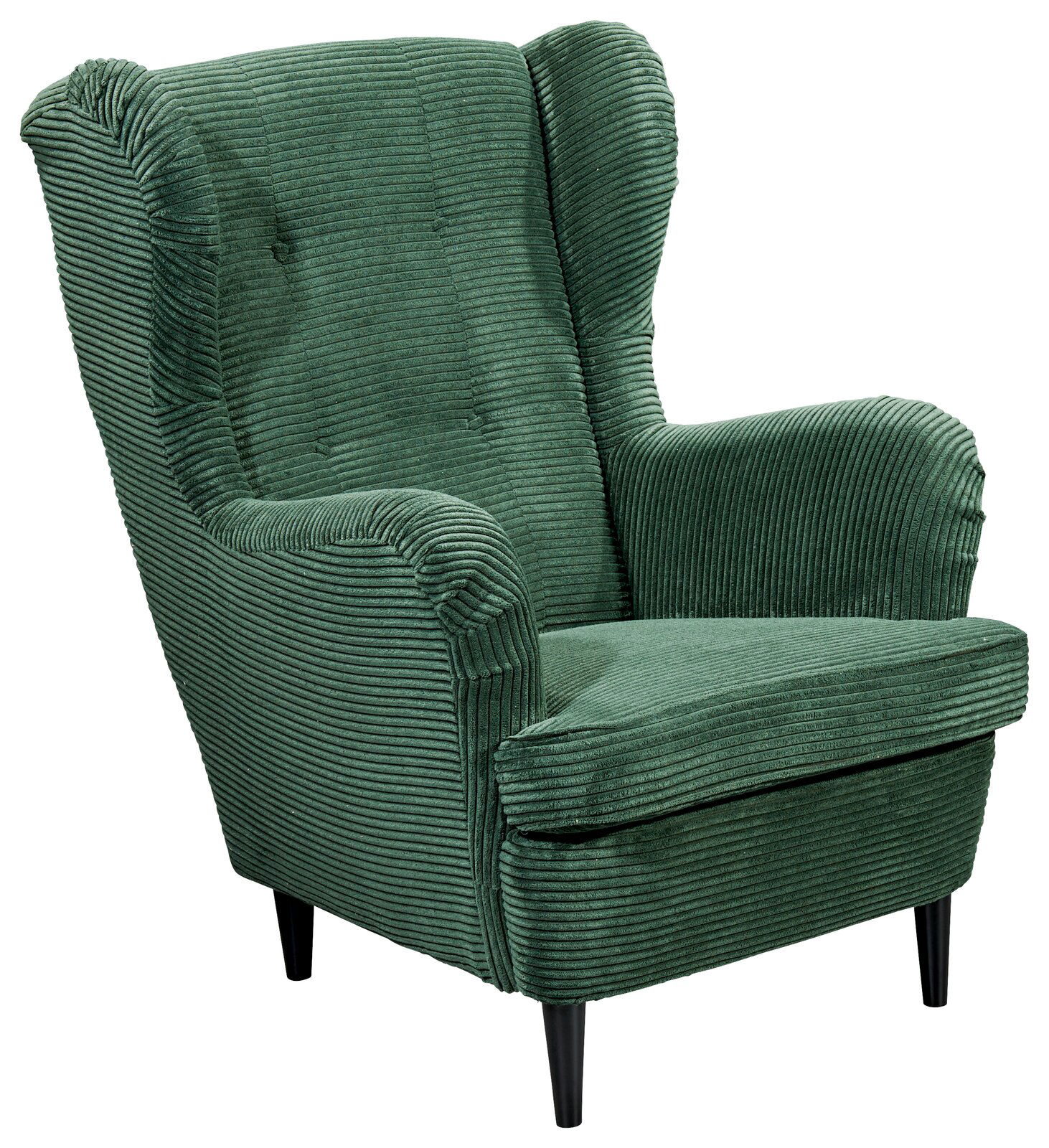 Grüner Ohrensessel aus geripptem Stoff, Vorderansicht