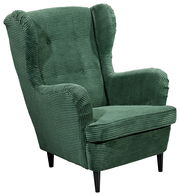 Grüner Ohrensessel aus geripptem Stoff, Vorderansicht