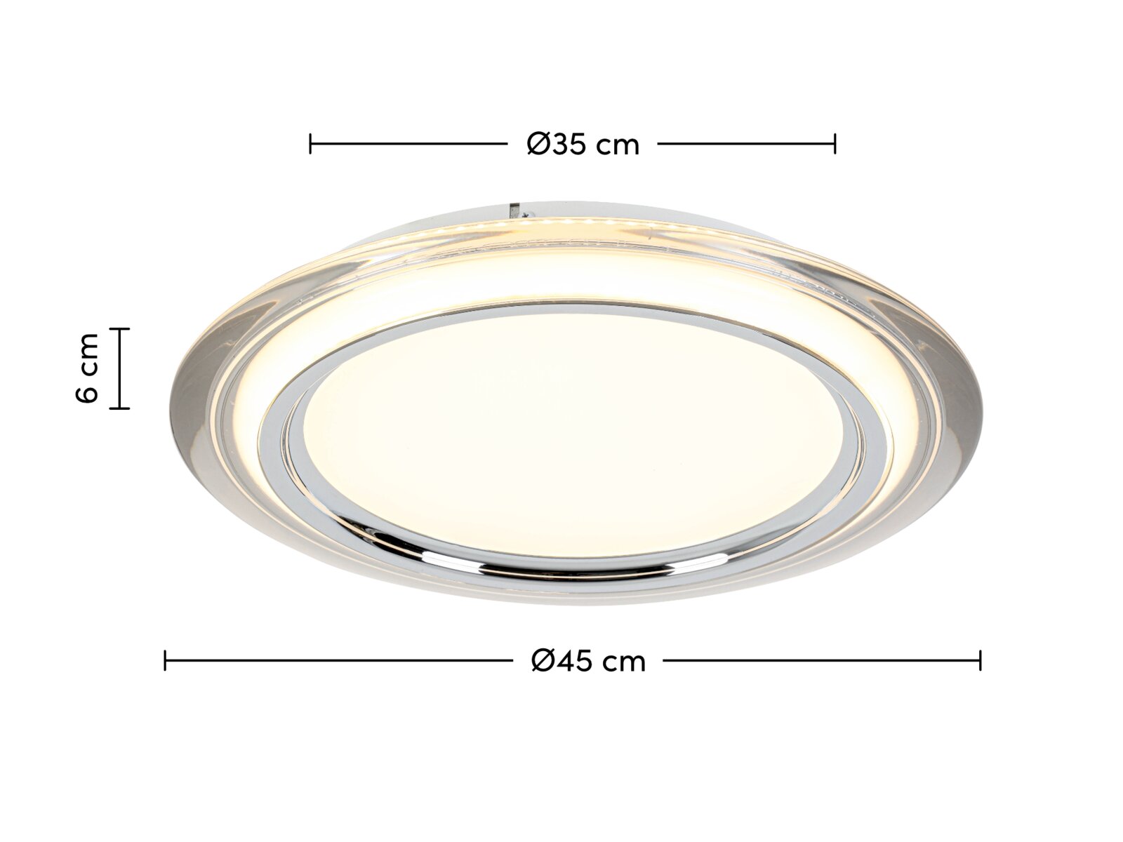 LED-plafondlamp in ronde vorm, zijaanzicht, diameter 45 cm, hoogte 6 cm