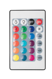 Fernbedienung für LED-Dekoleuchte mit verschiedenen Farb- und Modus-Tasten, Draufsicht