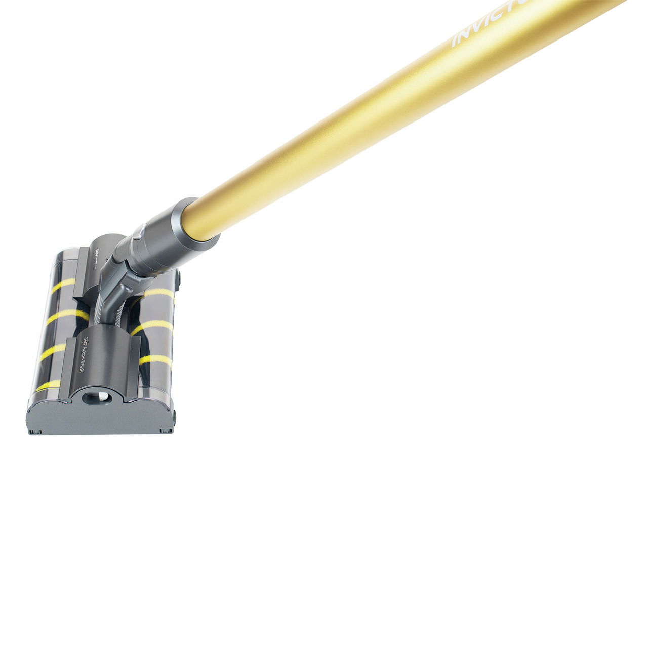 Ansicht von oben auf eine goldene Staubsaugerbürste des INVICTUS X8 3er Set Hartboden, ideal für Hartböden.